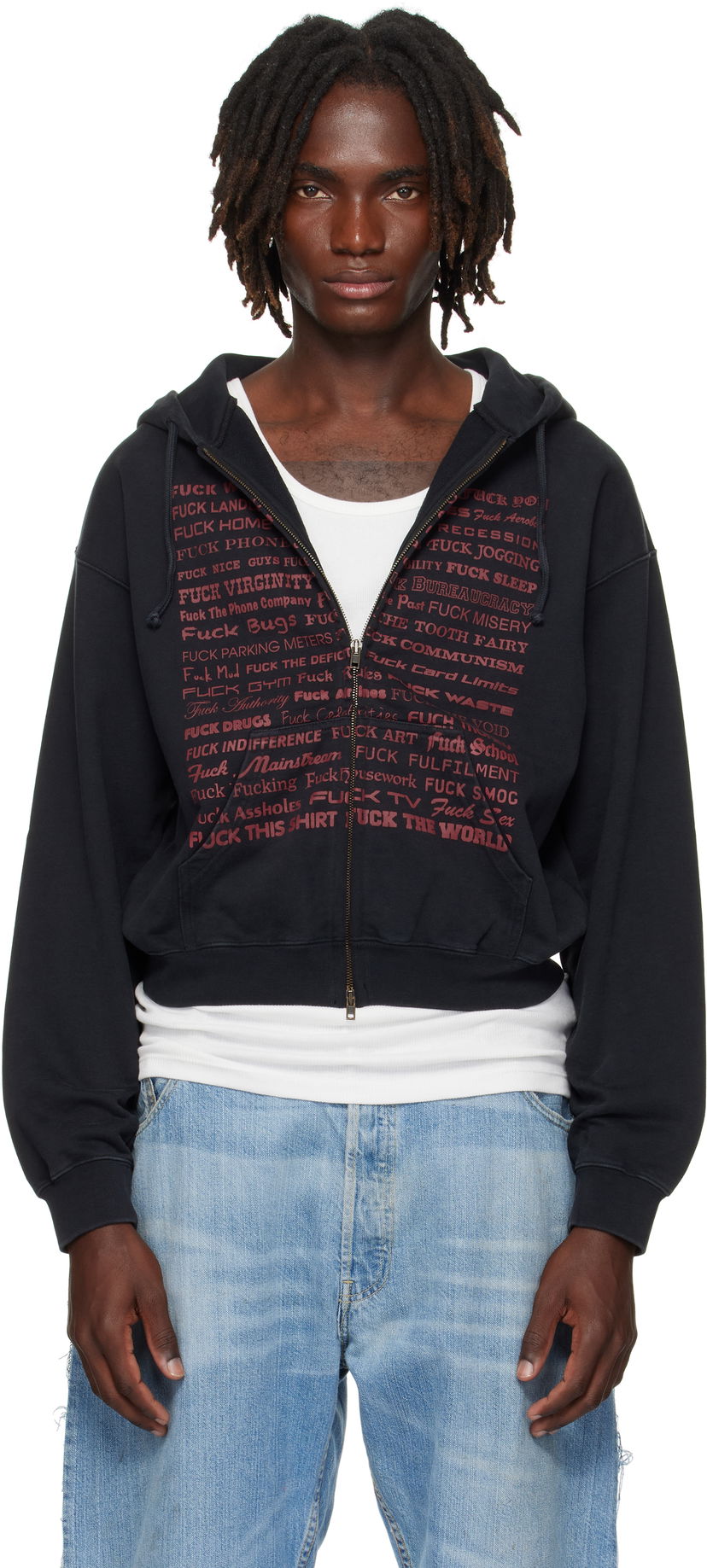 Sweatshirt VETEMENTS VETEMENTS 'Fuck' Fitted Zip-Up Hoodie Sort | UH76ZU660B