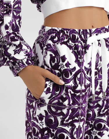 Bukser Dolce & Gabbana Dolce & Gabbana Majolica-Print Velvet Trousers Lilla | FTCYYTHJMP9S8354, 3