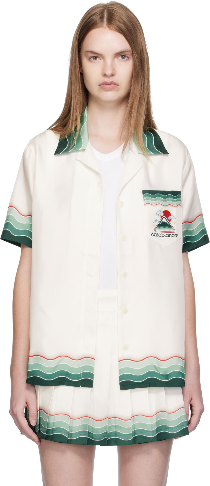 Skjorte Casablanca Casablanca Montagne Ondulee Silk Short Sleeve Shirt Hvid | WPF25-SH-200-05