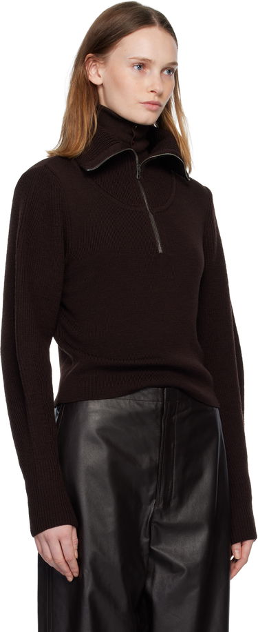 Sweater LEMAIRE LEMAIRE Rib Knit Half-Zip Stand Collar Sweater Brun | TO1422 LK1043, 1