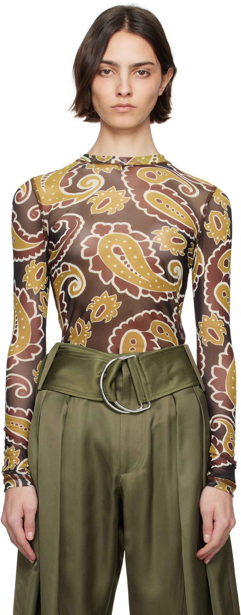 T-shirt JW Anderson JW Anderson Paisley Mesh Long Sleeve T-Shirt Brun | JO0138-PG1788
