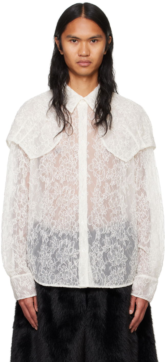 Skjorte Simone Rocha Simone Rocha Sheer Classic Fit Lace Shirt Hvid | 5289C 1099, 0