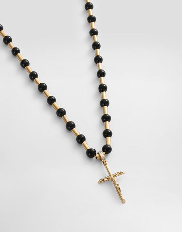 Halskæde Dolce & Gabbana Dolce & Gabbana Beaded Cross Pendant Necklace Sort | WNR3S4W1111N0011, 2
