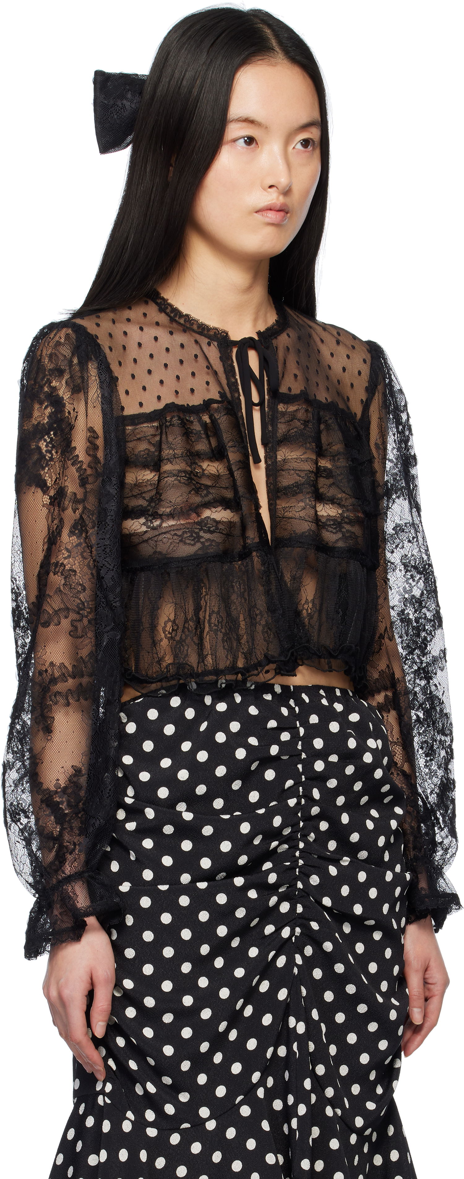 Sweater Anna Sui Anna Sui Lace Combo Cardigan Sort | 1125M30, 1