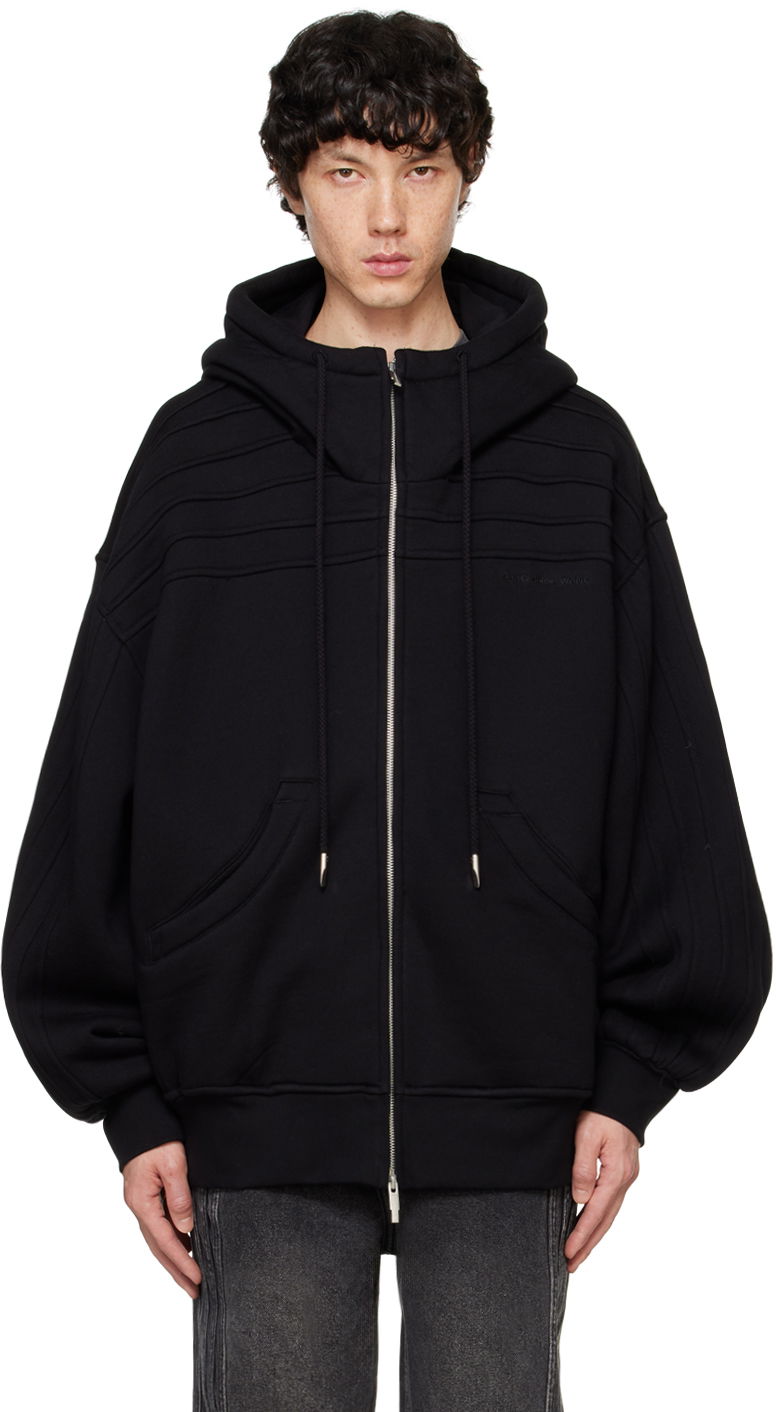 Sweatshirt Feng Chen Wang Feng Chen Wang Pleated Zip-Up Hoodie Sort | FUF18HD03B