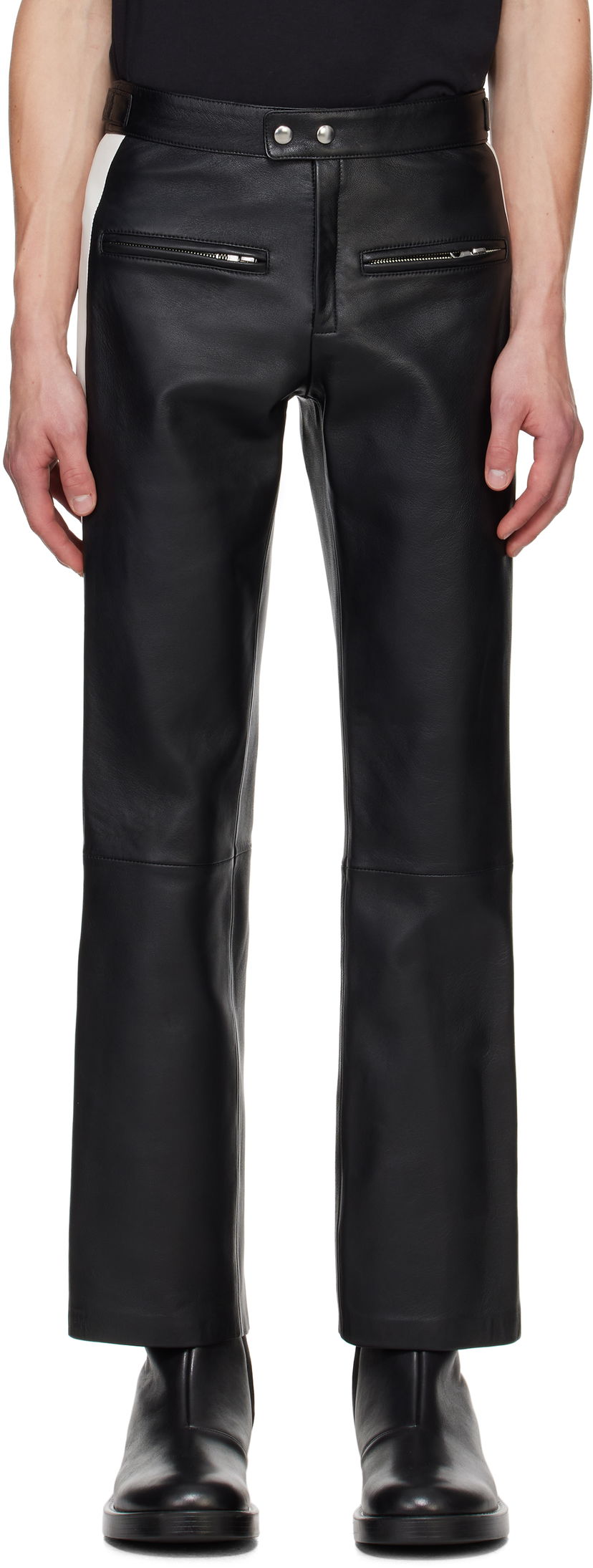 Bukser Courrèges Courrèges Contrast Band Biker Leather Pants Sort | 324LPA245CV0005
