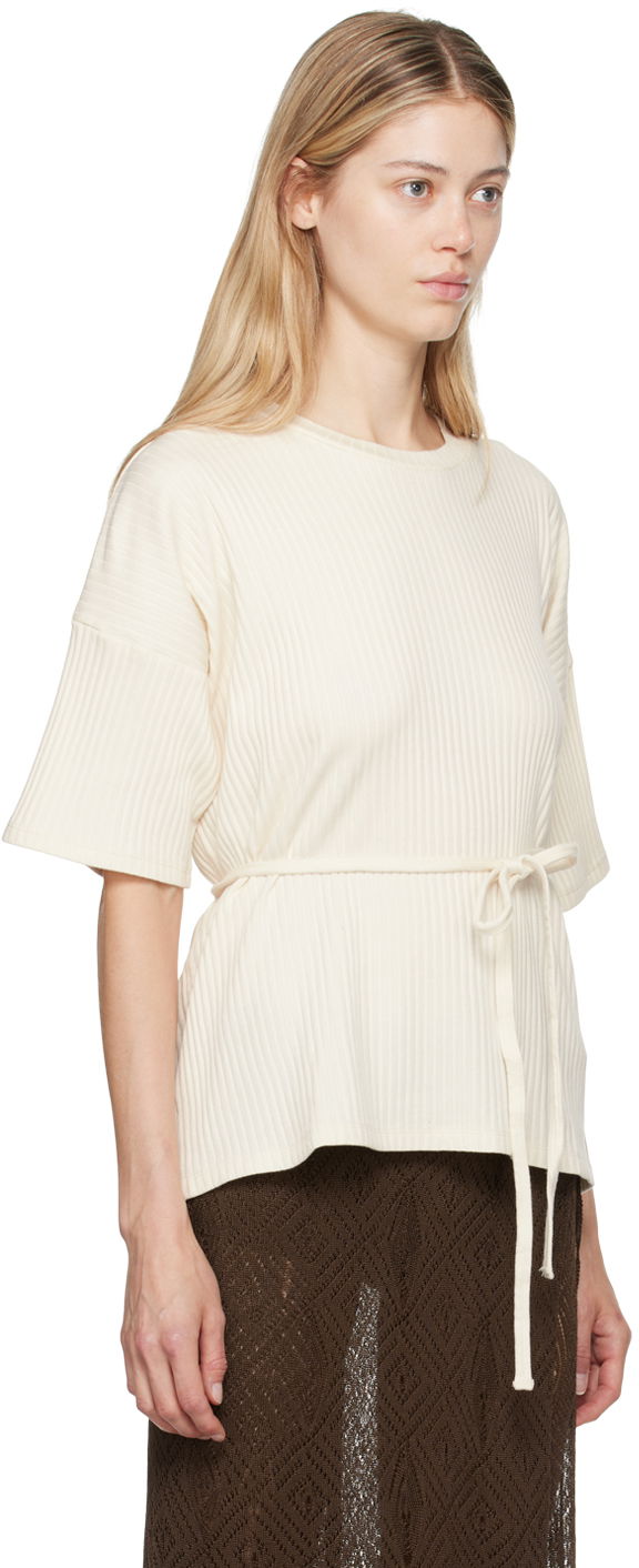 Sweater Baserange Baserange Shaw Tie-Waist T-Shirt Hvid | FSHT-RIB-000, 1