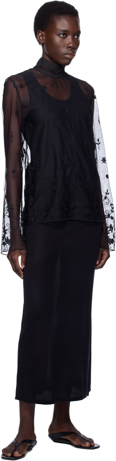 Skjorte TOTEME TOTEME Floral Tulle Mock Neck Blouse Sort | 253-WRT0546-FB0431, 3