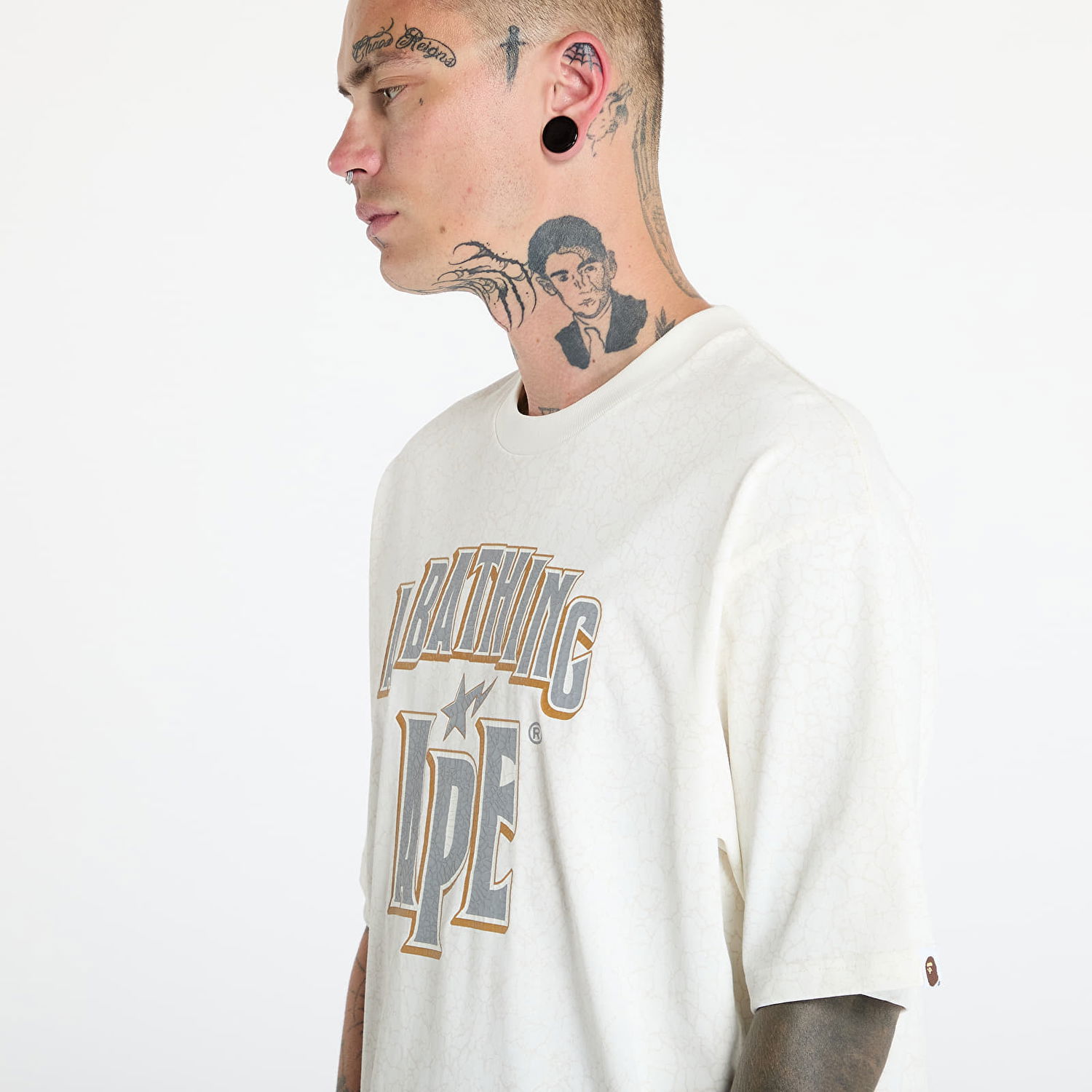 T-shirt BAPE A BATHING APE Crack Print Pattern Logo Relaxed Fit Tee White Hvid | 001CSK801306M WHT, 1
