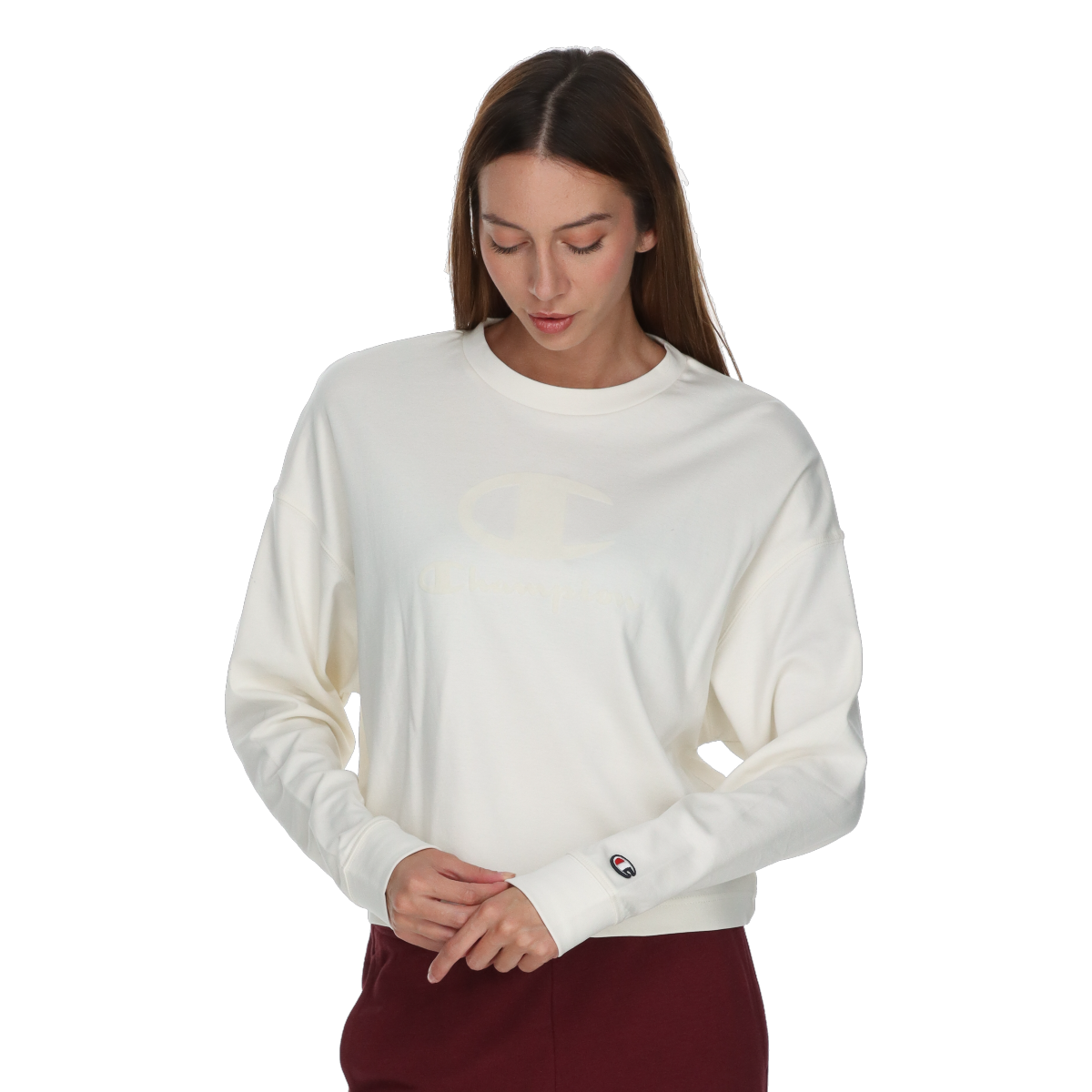 Sweatshirt Champion Long-Sleeve Embossed Logo Crewneck Sweatshirt Hvid | 118571-WW005, 0