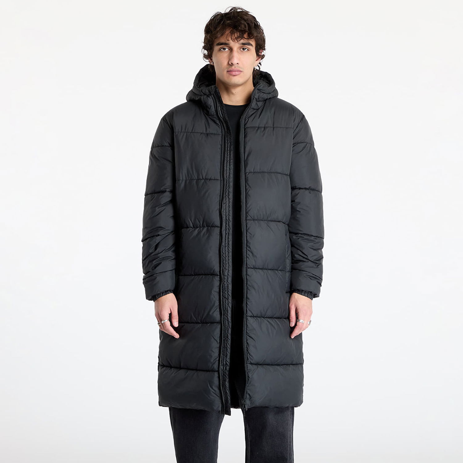 Puffer jakke Urban Classics Puffer Coat Long Black Sort | TB7010-00007, 0