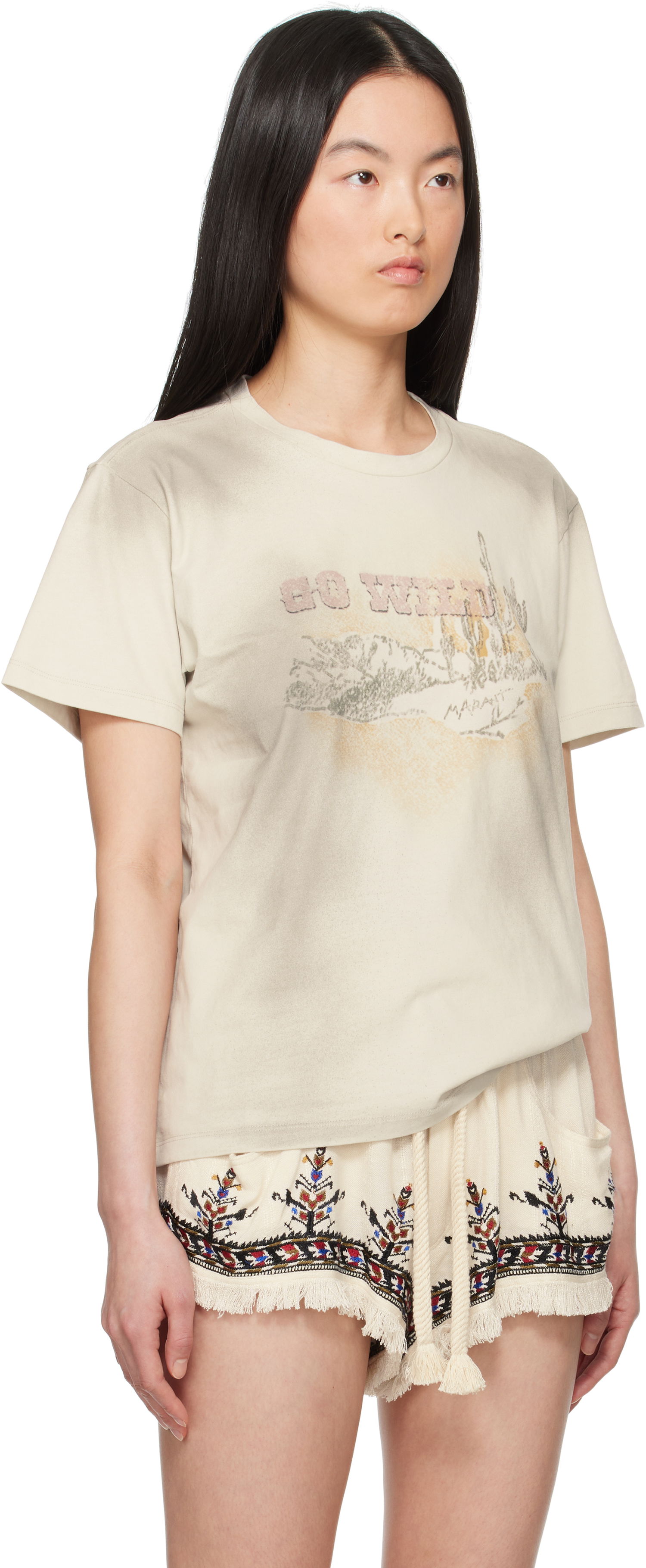 T-shirt Isabel Marant Étoile Isabel Marant Etoile Zaof Graphic T-Shirt Beige | TS0036FA-C1N08E, 1