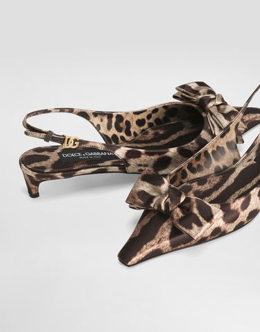 Sneakers og sko Dolce & Gabbana Leopard-Print Satin Slingbacks With Bow Brun | CG0843A6Q83HY13M, 3