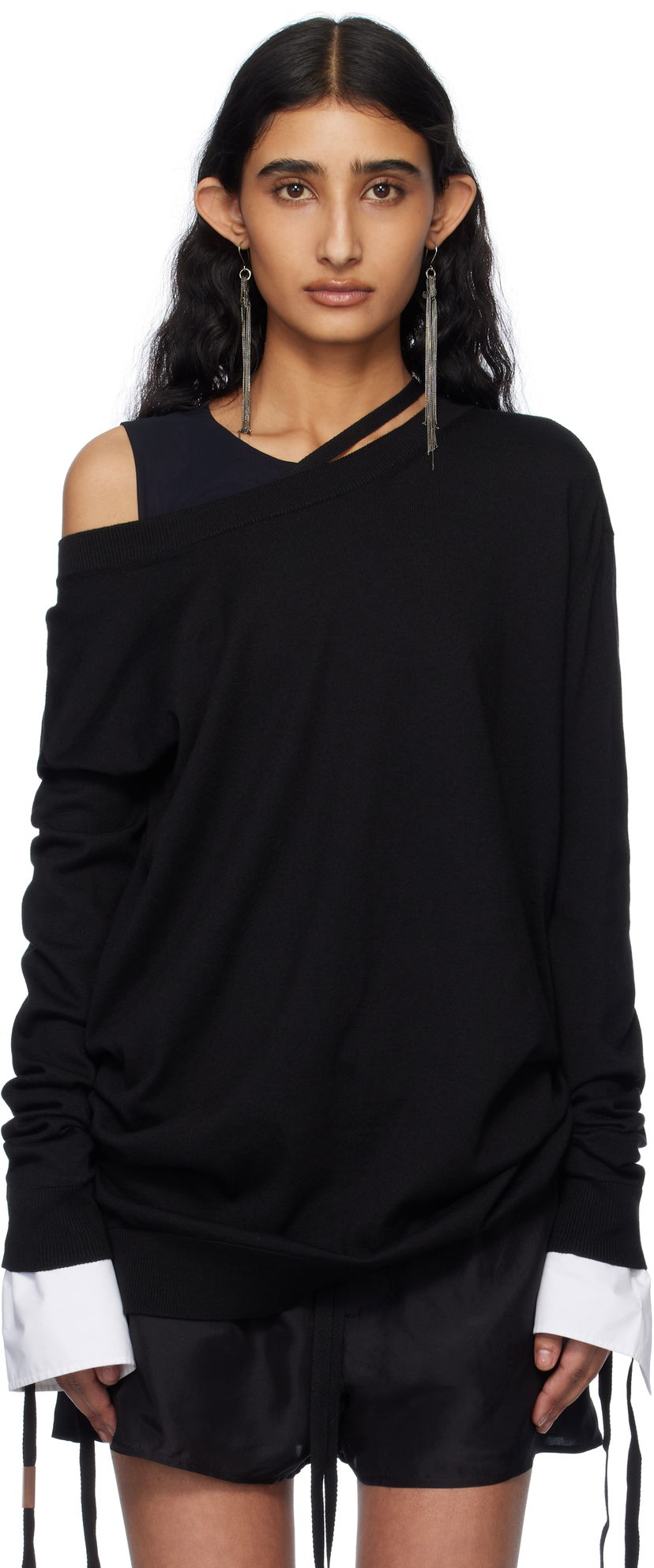 Sweater Ann Demeulemeester Ann Demeulemeester Helle Off-The-Shoulder Sweater Sort | 2510-W-KN06-KN055-099