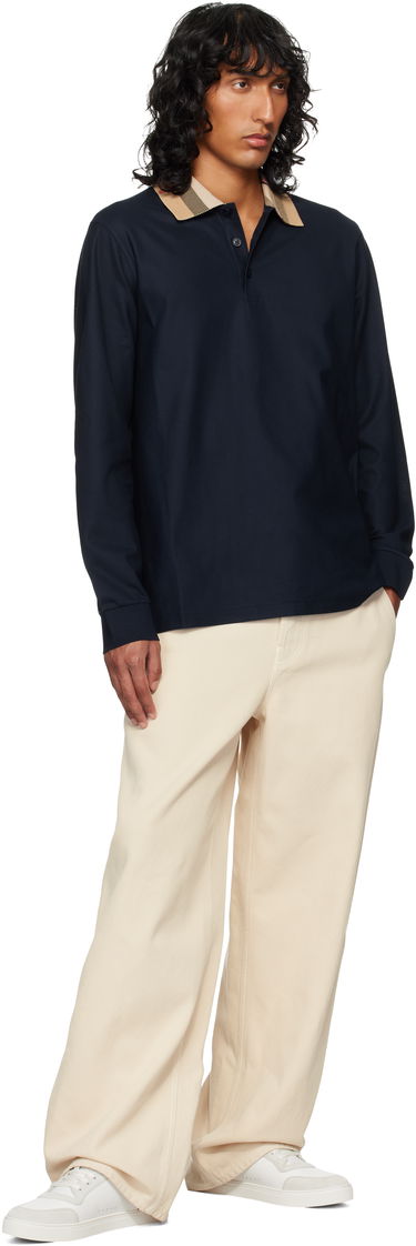 Polo skjorte Burberry Burberry Check Collar Long Sleeve Polo Mørkeblå | 8098813, 3