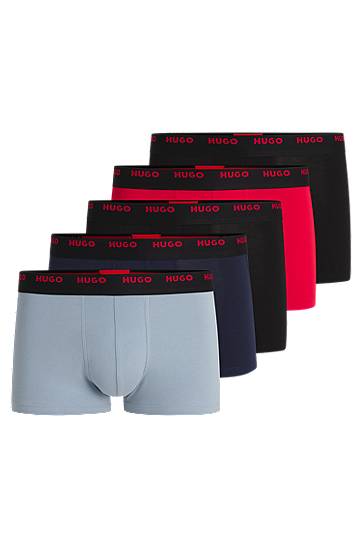 Boksere BOSS HUGO Stretch-Cotton Trunks with Logo Waistbands, 5-Pack Flerfarvet | 50532619