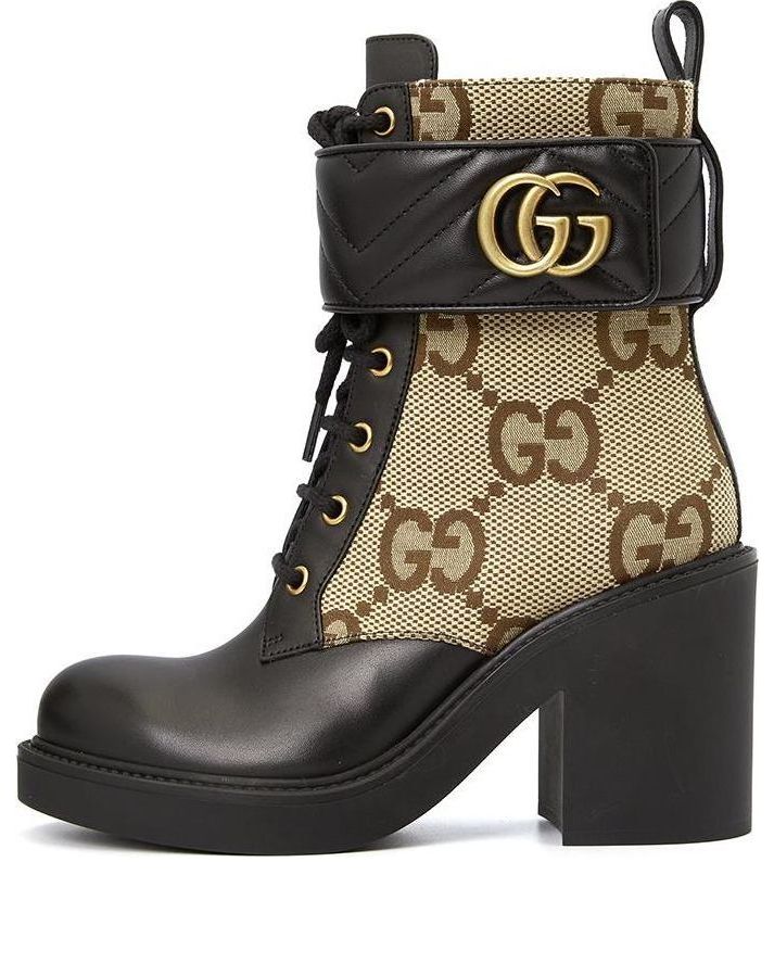 Sneakers og sko Gucci Double G Monogram Canvas Lace-up Ankle Boot Sort | 719849-AABD0-1183, 0