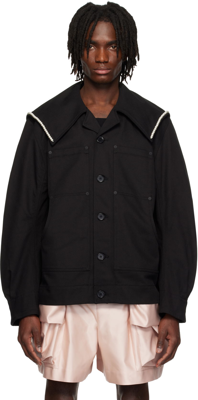Jakke Simone Rocha Simone Rocha Beaded Sailor Collar Workwear Jacket Sort | 6120B 1074