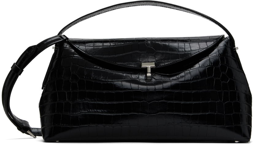 Håndtaske TOTEME Toteme T-Lock Croco Top Handle Bag Sort | 243-WAL961-LE0076