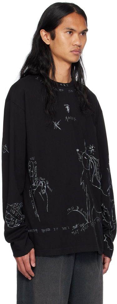 Sweater We11done We11done Graphic Long Sleeve T-Shirt Sort | WD-TT2-24-756-U-BK, 1