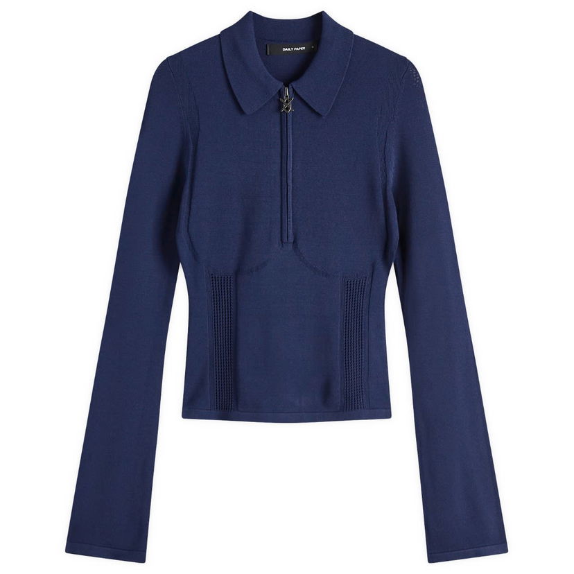 Sweater DAILY PAPER Daily Paper Women's Knit Zip Polo Mørkeblå | 2511087