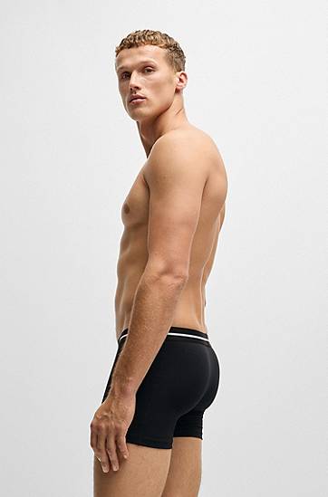 Boksere BOSS Three-pack Stretch-Cotton Boxer Briefs with Logos Sort | 50510698, 1