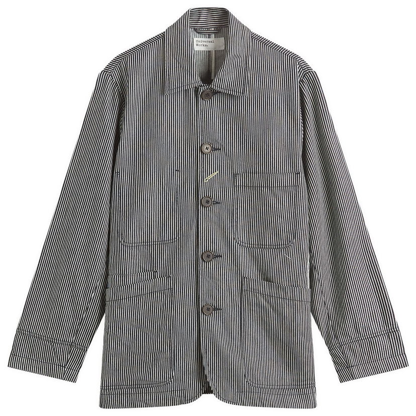 Jakke Universal Works Hickory Stripe Original Bakers Jacket, Size Large Mørkeblå | P32007-IND