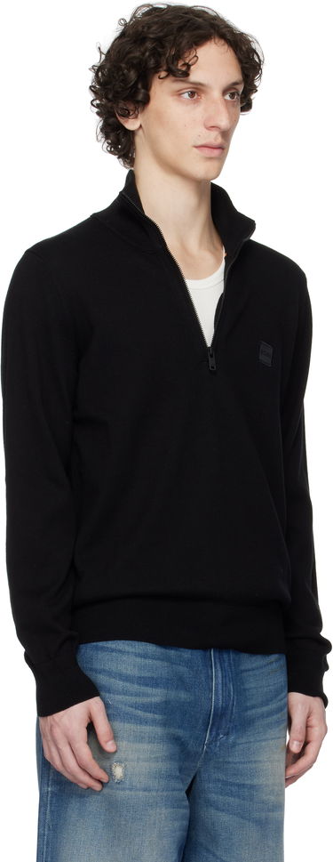 Sweater BOSS Zip-Neck Cotton-Cashmere Sweater Sort | 50527585, 2