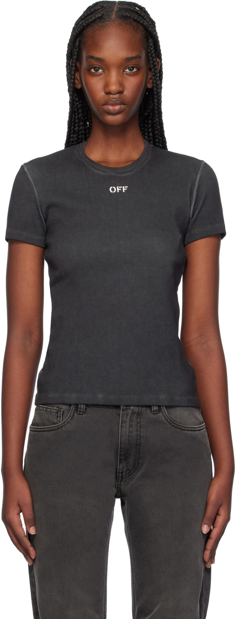 T-shirt Off-White Rib Basic T-shirt Grå | OWAA065F24JER0010701