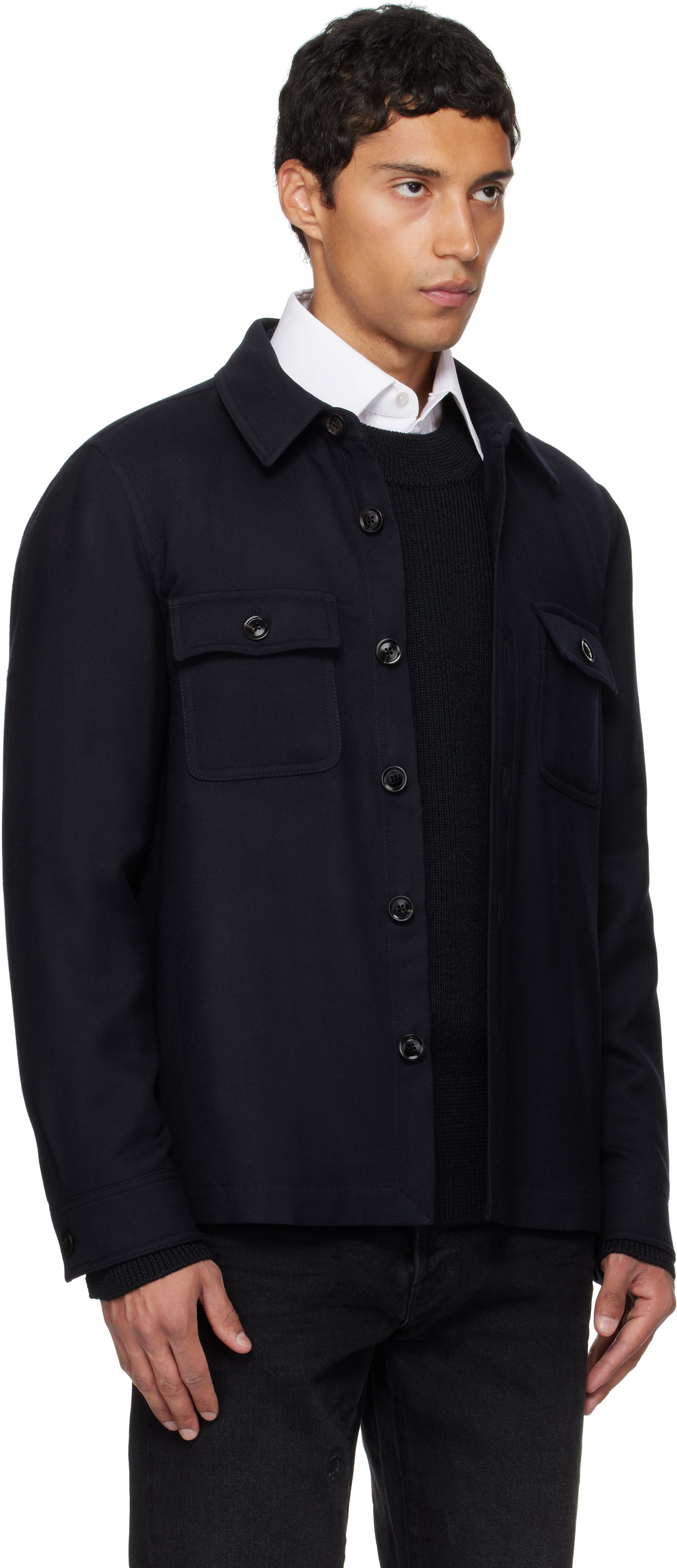 Jakke Tom Ford TOM FORD Light Wool Chest Pocket Overshirt Mørkeblå | OJS016-FMW063, 1