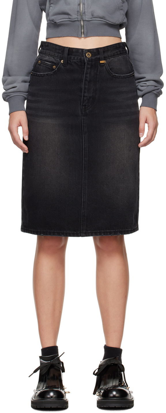 Nederdel We11done We11done Washed Denim Midi Skirt Sort | WD-DS2-24-372-W-BK