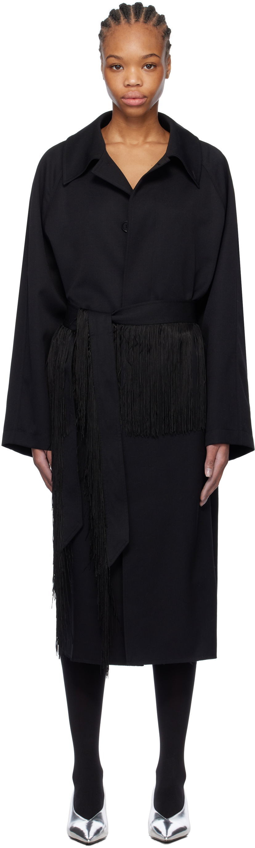 Frakker Maison Margiela MM6 Maison Margiela Wool Gabardine Trench Coat with Fringed Belt Sort | S52AH0079 S78542