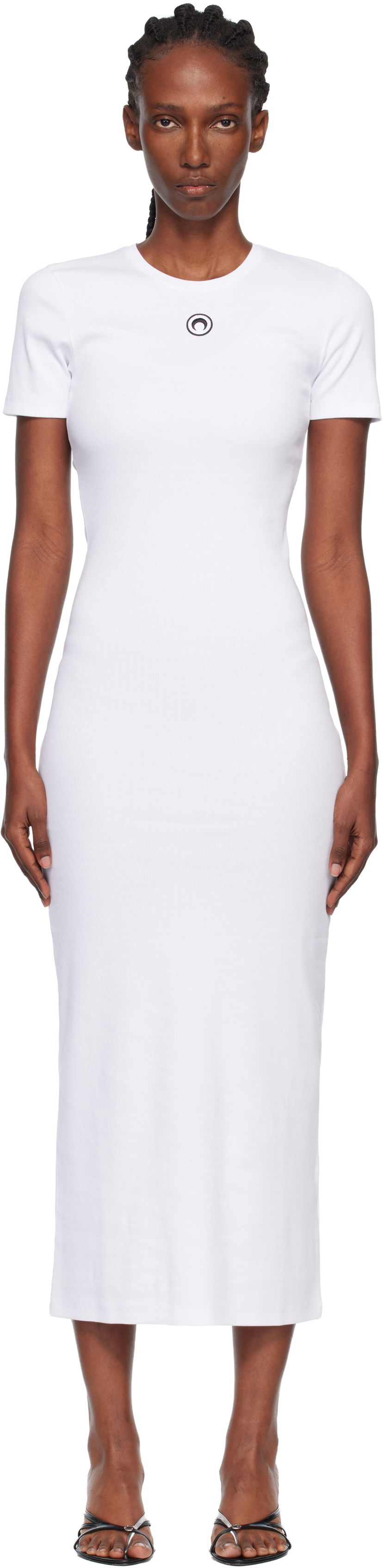 Kjole Marine Serre Marine Serre Moon Logo Ribbed Jersey Tube Maxi Dress Hvid | WDR057A CJER0011