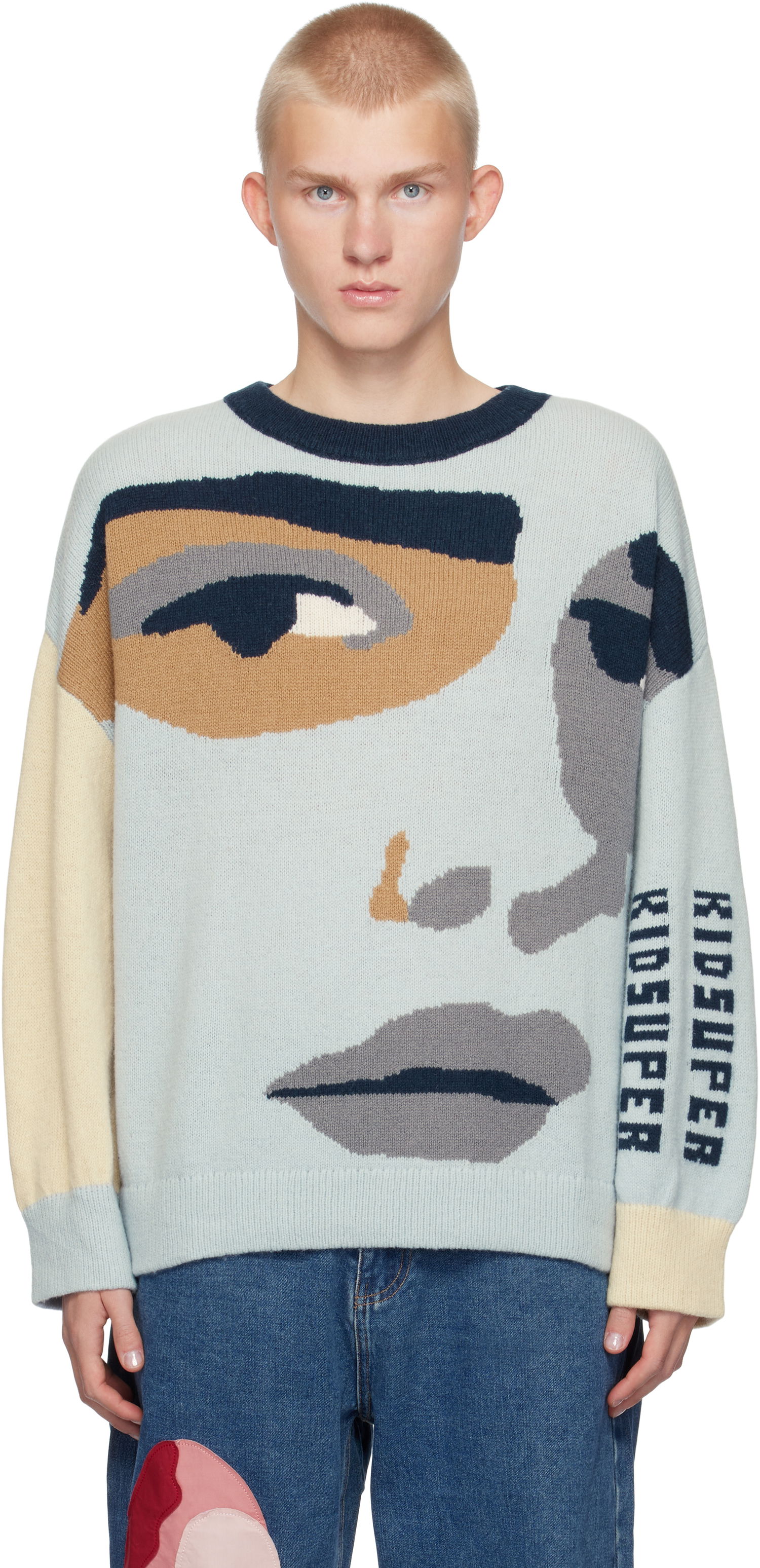 Sweater KidSuper Boxy Face Sweater Blå | AW24-SW-11, 0