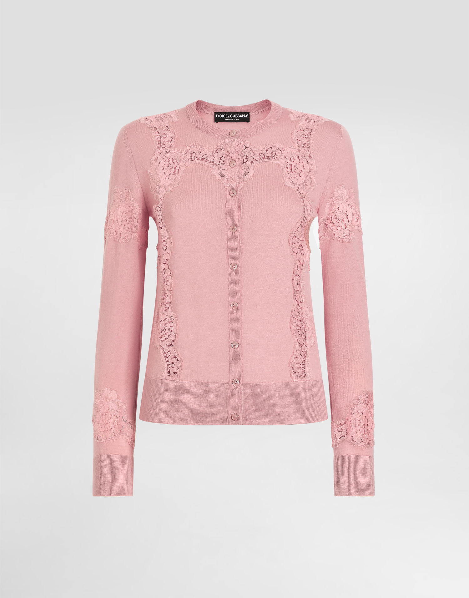 Sweater Dolce & Gabbana Dolce & Gabbana Wool Cardigan with Lace Inlay Lyserød | FXV05TJDVB0F0473, 0
