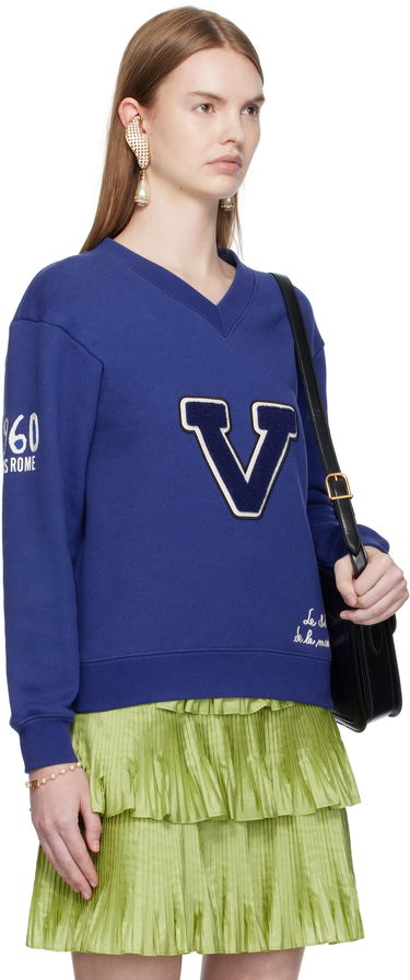Sweatshirt Valentino Valentino Embroidered Cotton V-Neck Sweatshirt Blå | 7B3MF24V9KY, 1