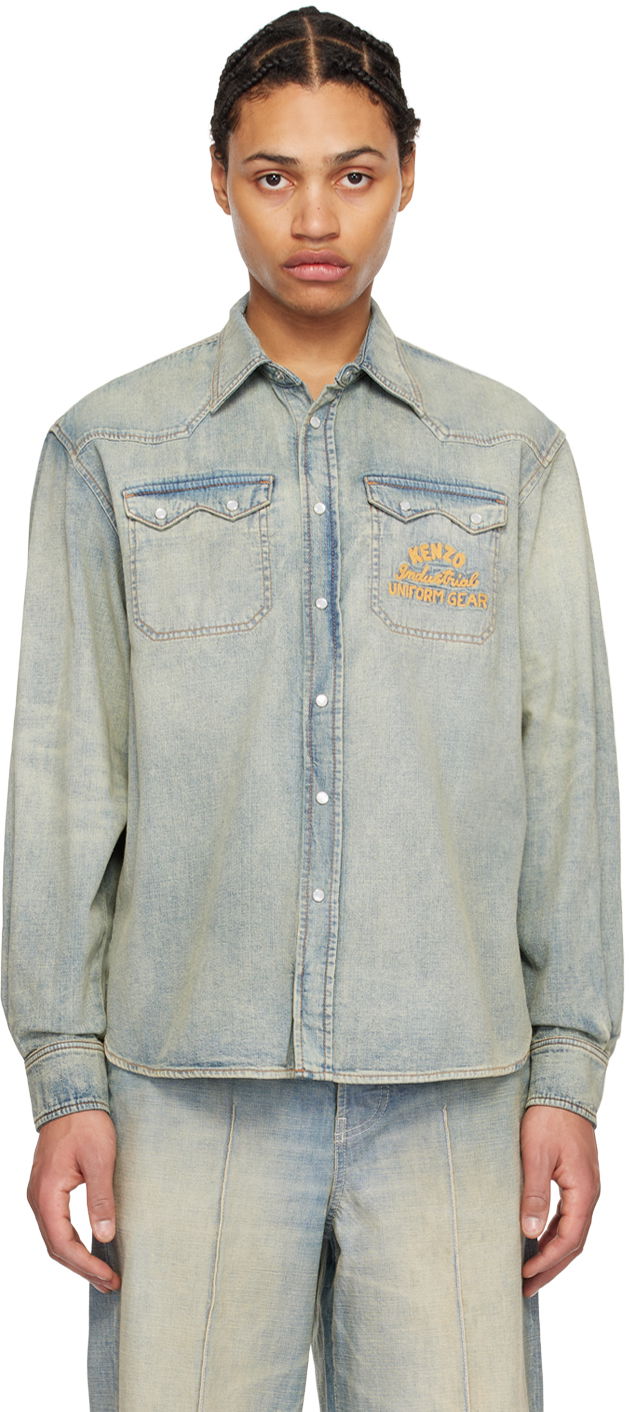 Skjorte KENZO Verdy x Drawn Varsity Denim Shirt Blå | FE55DC4136E8