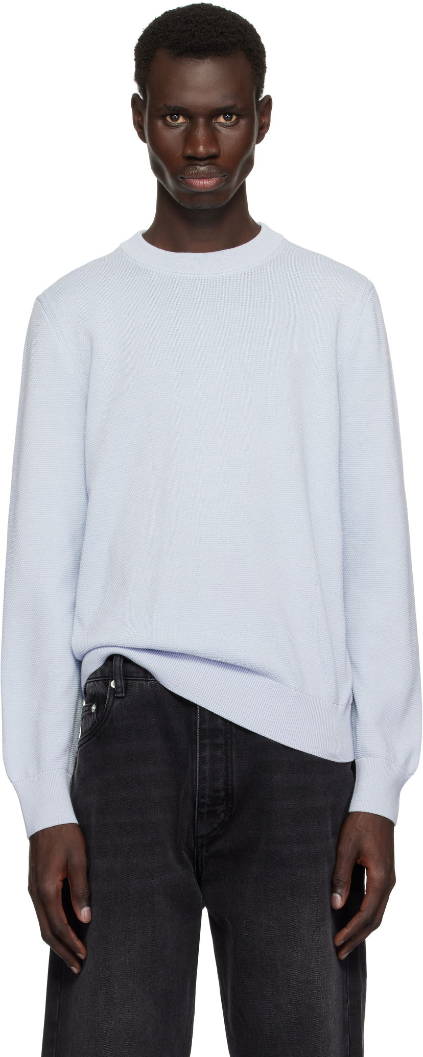 Sweater BOSS BOSS Micro-Structured Cotton Sweater Blå | 50506022