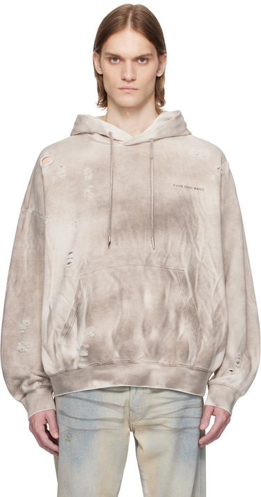 Sweatshirt Feng Chen Wang Feng Chen Wang Sandwashed Ripped Hoodie Beige | FUS19HD03, 0
