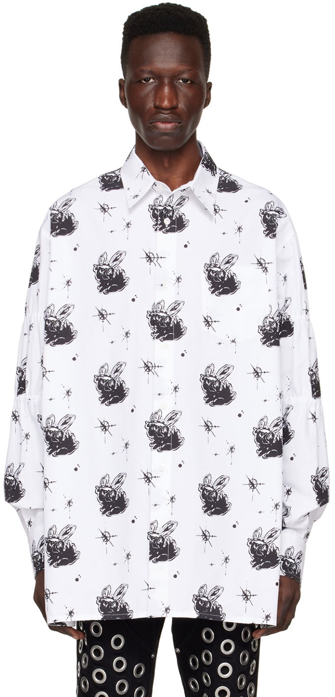 Skjorte We11done Printed Cotton Shirt Hvid | WD-BL1-22-142-M-WH