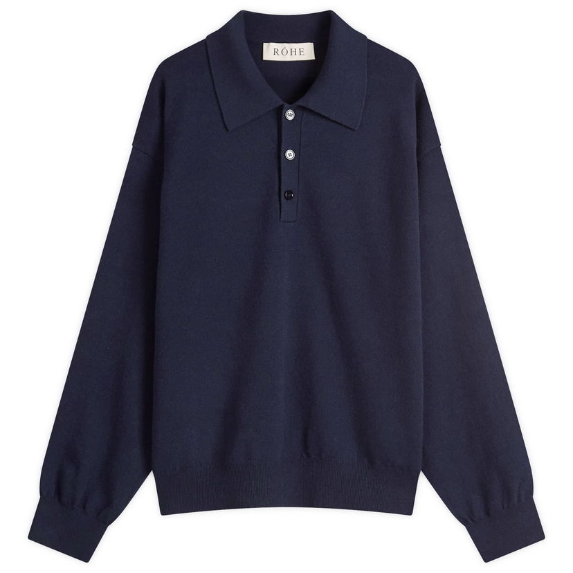 Sweater Róhe Rohe Knitted Long Sleeve Polo Mørkeblå | 314-23-413