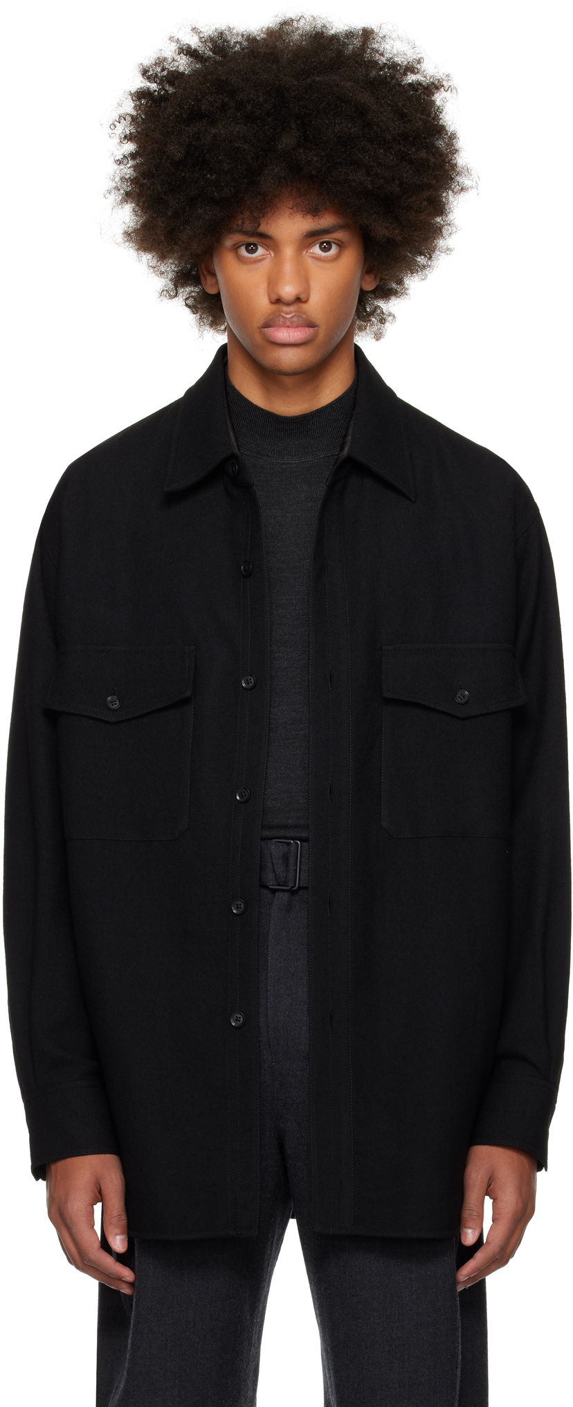 Skjorte LEMAIRE Lemaire Two Pockets Overshirt Sort | OV1001 LF608