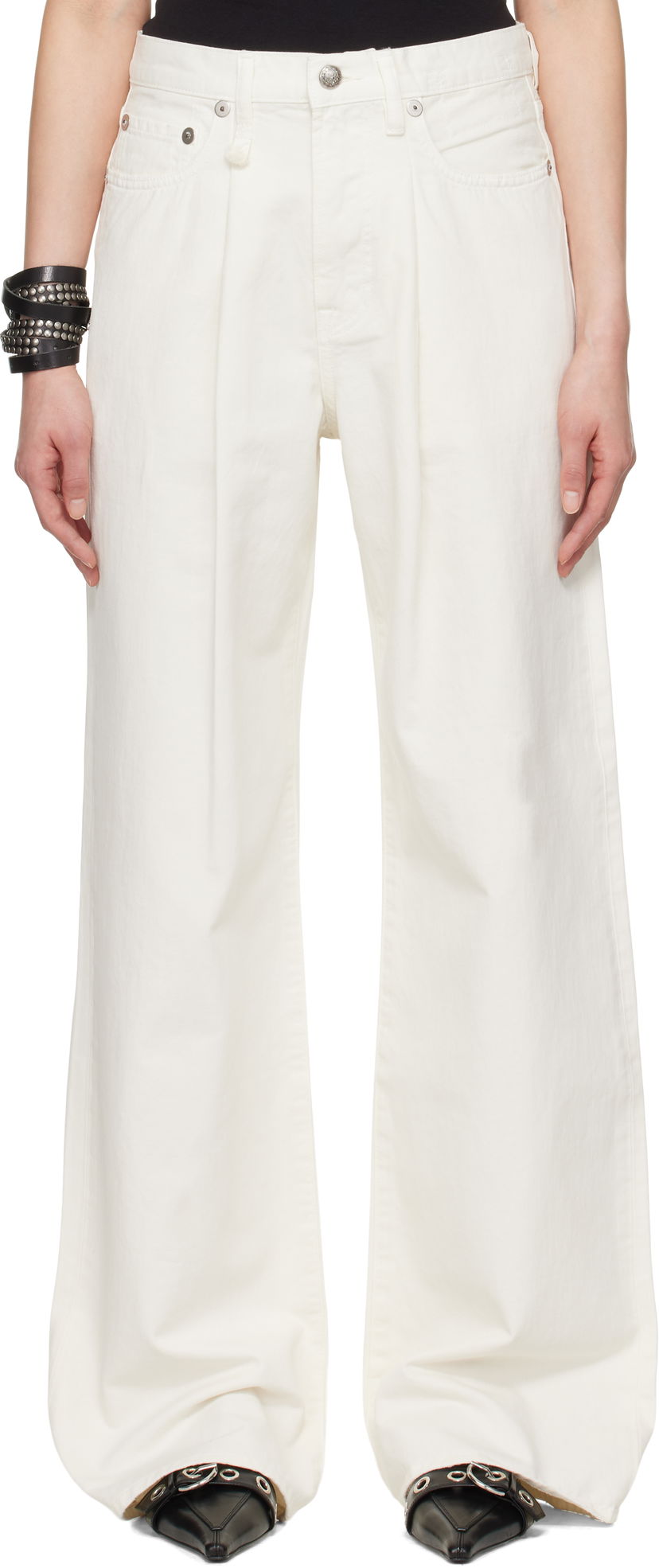 Jeans R13 R13 Damon Pleated Wide Leg Jeans Hvid | R13W3147-D298A