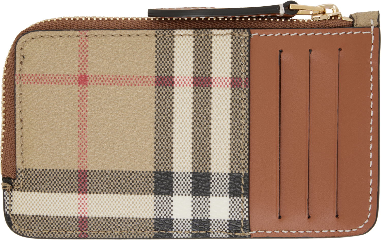 Tegnebog Burberry Burberry Check Zip Card Holder Beige | 8109804, 1