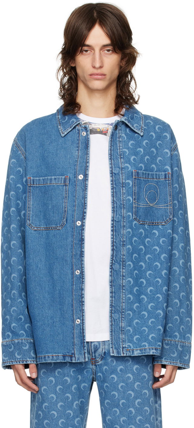 Skjorte Marine Serre Marine Serre Moon Laser Denim Jacket Blå | MSI033A CDEN0001