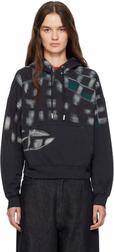 Sweatshirt Eckhaus Latta Eckhaus Latta Garment-Dyed Printed Hoodie Sort | 251-EL-PF25-P -, 0