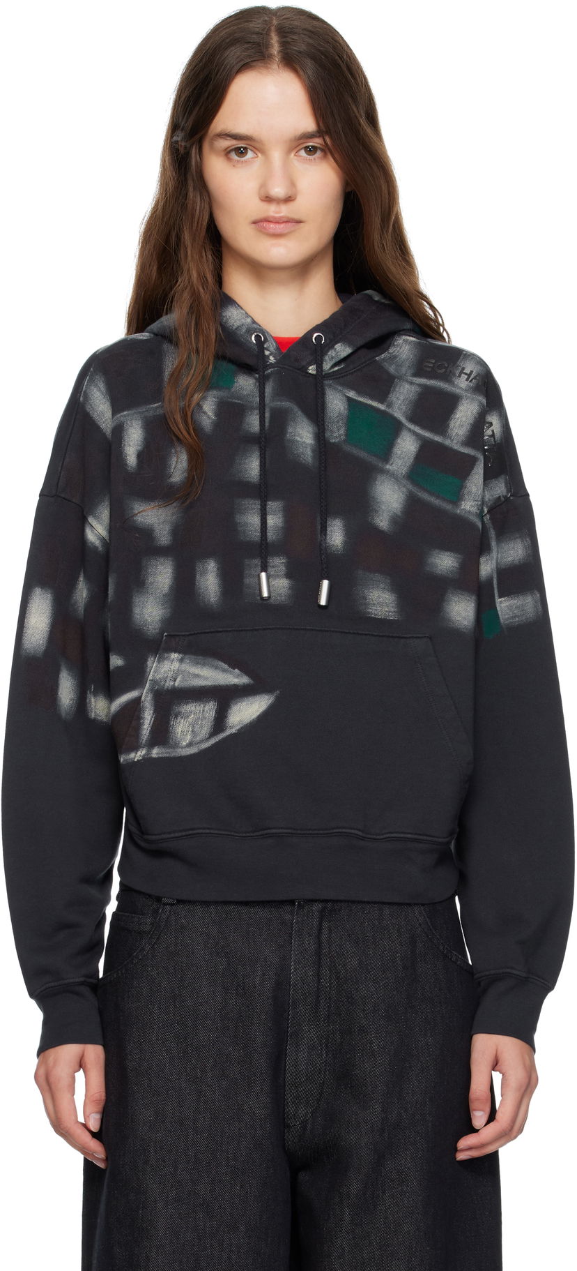 Sweatshirt Eckhaus Latta Eckhaus Latta Garment-Dyed Printed Hoodie Sort | 251-EL-PF25-P -