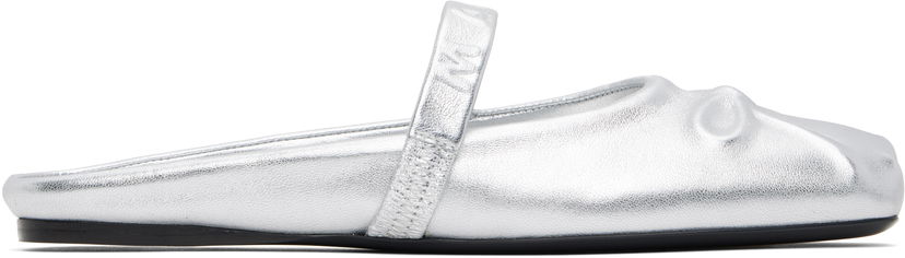 Tøj Marni Marni Leather Little Bow Sabot Slippers Metalisk | SBMS010400 PR695