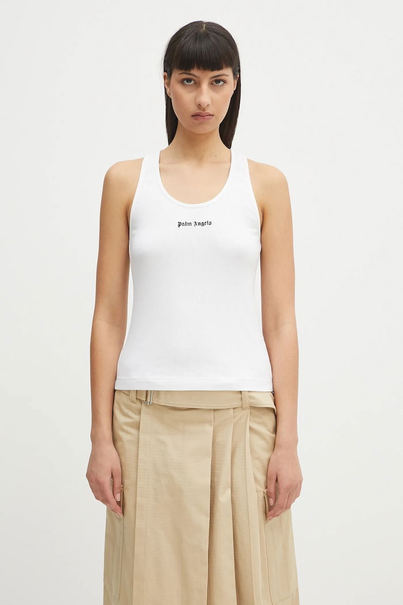 Tanktop Palm Angels Palm Angels Classic Logo Rib Tank Top Hvid | PWAC020C99FAB0010110