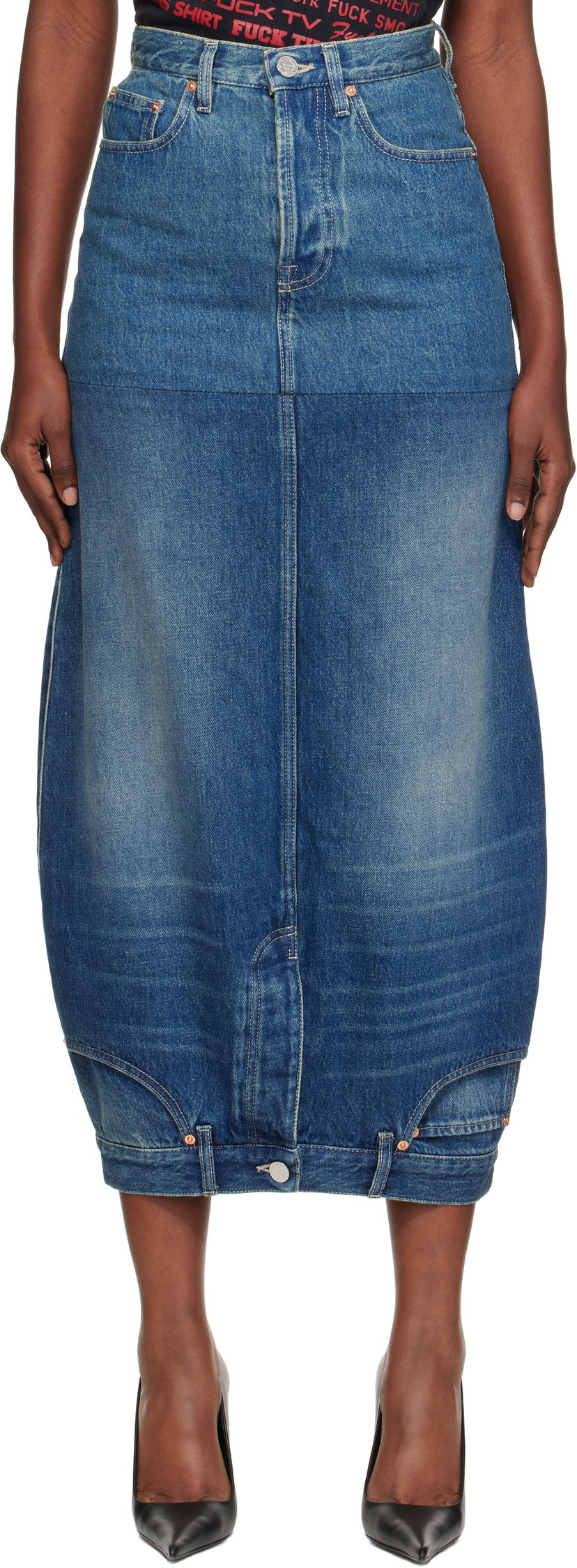 Nederdel VETEMENTS Vetements Double Denim Midi Skirt Blå | WH76DK880VBBG